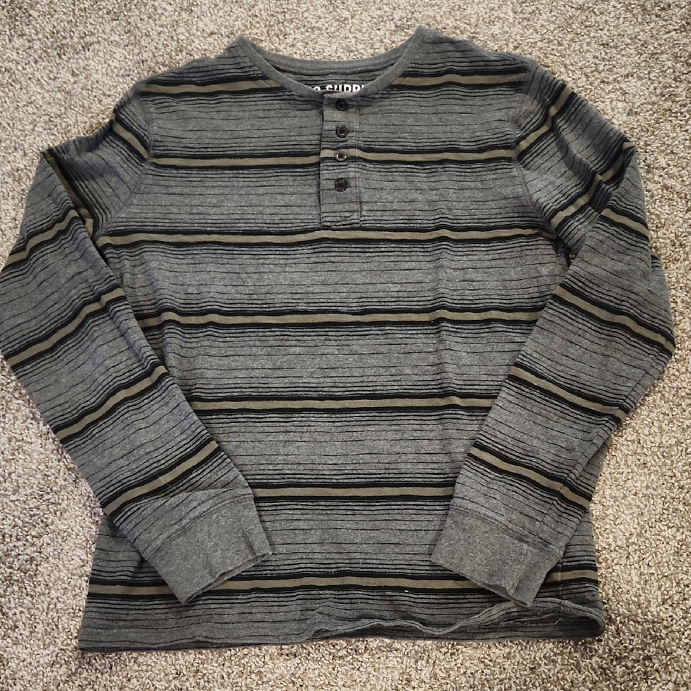 Gray Striped Henley Shirt